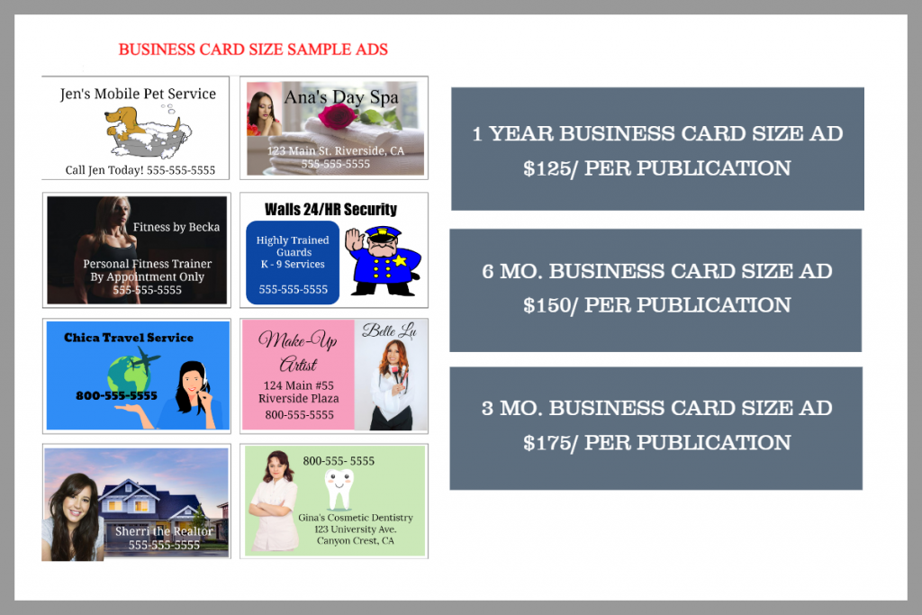 Canyon Crest Guide coupon newspaper business card size ads prices